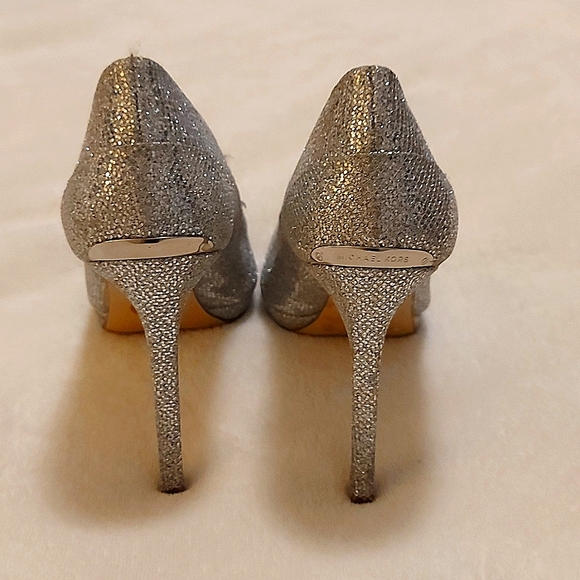 Size 7.5 Michael Kors Silver Sparkle Heels - Picture 2 of 5